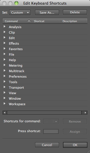 adobe audition shortcuts