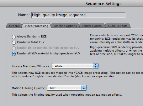 Sequence Setting 3 in FCP 7