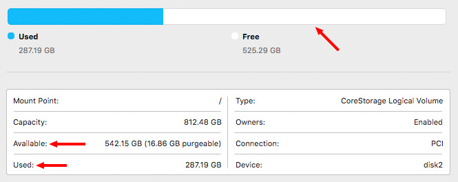 proper amount of free space on system drive for osx 10.9.5