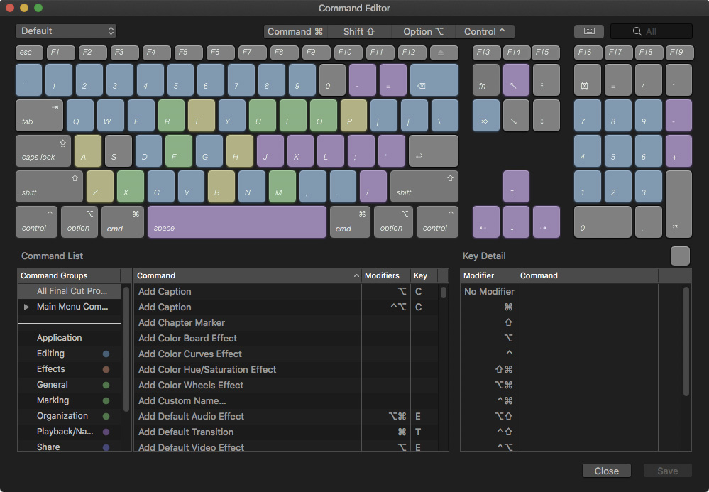 final cut pro 7 key commands